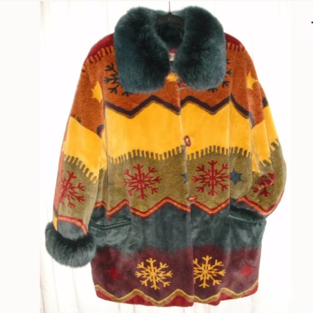 DEMELIUS SUISSE Quilted Coat Fur Collar Size M - US 8/12
